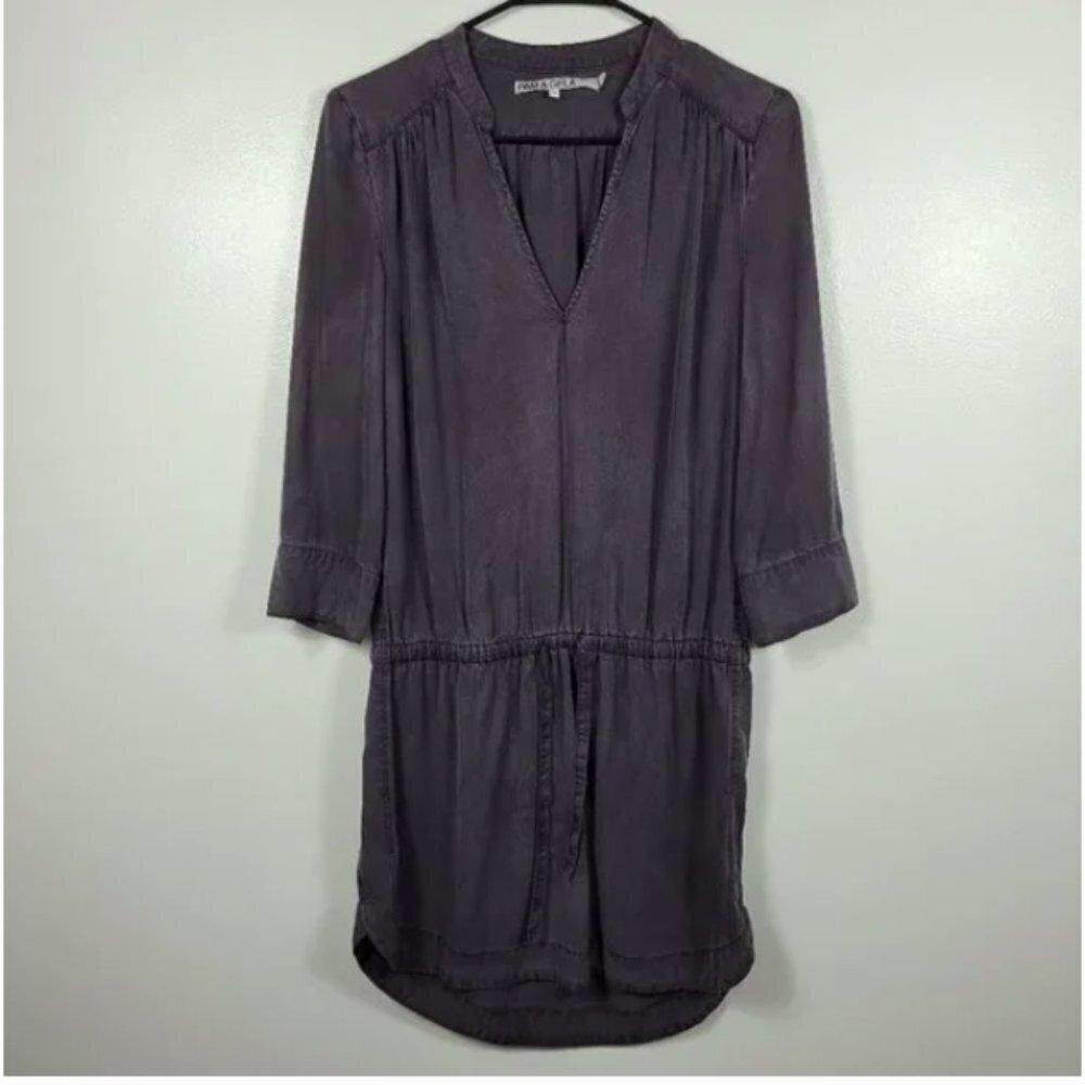 Pam & Gela Women Black V Neck Long sleeve Mini Dress Petite